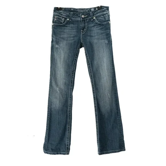 Miss Me Jeweled Boot Jeans y2k Bedazzled Iron Cross Embroidered Flare Denim - Picture 2 of 11